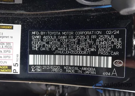 2025 Lexus Ux Ux 300H Premium z USA, uszkodzony, nr VIN JTHUCJDH3S2000871